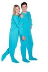 BIG FEET PAJAMA CO. One Piece Cotton Knit Tartan Adult Footed Pyjamas Onesie for Men & Women Turquoise