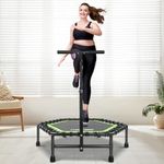 ONETWOFIT 42“/45" Rebounder Trampoline for Adults with Handle Bar, Silent Mini Trampoline Indoor Exercise Fitness Trampoline Bungee Rebounder Outdoor (45IN-Green-With Handle)