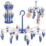 Hejo Sock Dryer 2 Pack, Rotatable Plastic Sock Dryer for Washing Line, Sock Dryer with 20 Pegs Hanging Folding Sock Dryer for Socks, Underwear, Hats, Scarf, Towel (Blue, White, Orange)