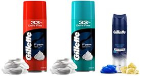 Gillette Shaving Gel Refreshing Breeze with Cocoa Butter 195 ml, White & Classic Sensitive Shave Foam - 418 g (33% extra) & Classic Regular Pre Shave Foam, 418g with 33% Extra Free