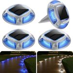 AGPTEK Solar Driveway Lights 4 Pack, 2 Colors in 1 Outdoor Solar Deck Dock Marine Waterproof LED Driveway Marker Security Lights for Outside Pathway,Boat Dock,Step,Walkway,Path,Garden (Blue & White)