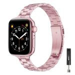 BesBand Slim Band Compatible with Iwatch Bands Bracelet 41mm 40mm 38mm 42mm 44mm 45mm 49mm Series 9 8 7 6 5 4 3 2 1 SE Ultra Stainless Steel Metal Smart Strap Accessories Straps for Men and Women-(Rose Pink, 38mm/40mm/41mm)