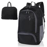 FENGZIZH Foldable Lightweight Travel Backpack, 30L Waterproof Rucksack for Men and Women, Durable Daypack for Hiking, Camping and Outdoor Adventures (Black)