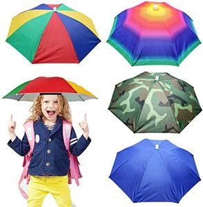 MUFEKUM 4 Pack Umbrella Hats, 20.5" Hands-Free Head Umbrella Hats for Kids, Folding Waterproof Umbrella Cap With Head Strap for Outdoor Party Fishing Sun Rain Beach Golf Hiking