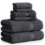 Black Bath Towels for Bathroom Set -100% Cotton 6 Pc Bath Towel Set, Super Absorbent Face Towels, Premium Towel Sets for Bathroom, Soft Bath Towels, 2 Bath Towel, 2 Hand Towels, 2 Wash Cloths