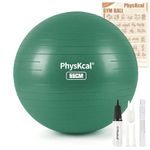 PhysKcal Gym Ball 55cm Green Exercise Swiss Ball for Fitness Yoga Pilates Pregnancy, Anti Burst Ball Chair for Balance, Stability, Quick Pump Included