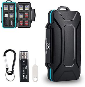 JJC 30 Slots Memory Card Case Holder Storage for 10 SD SDHC SDXC Card, 16 Micro SD TF Card, 2 Micro SIM Card and 2 Nano SIM Card with USB 3.0 Card Reader, Water-Resistant & Shockproof