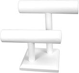 2 Tier White Leather T-Bar Bracelet Watch Jewelry Display Stand