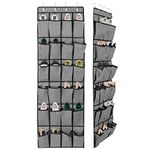 Unjumbly Over Door Shoe Storage Organiser 24 Large Fabric Deep Pockets, Hanging Shoe Storage with 4 Reversible Heavy Duty Metal Over Door Hooks, Wardrobe Storage Organiser Rack for Scarf, Grey