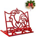 MINLUFUL Recipe Book Holder, Sturdy Cast Iron Metal Cookbook Stand for Kitchen Counter, Vintage Farmhouse Rooster Decoration Recipe Holder Cook Book Stand, Red