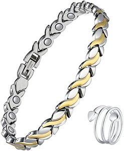 Jecanori Magnetic Bracelets for Women,Adjustable Titanium Steel Wristband Brazaletes,Christmas Jewelry Gift with Sizing Tool (Mermaid Series), Metal, no gemstone Gold & Sliver + Ring One Size