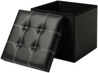 okam Storage Ottoman-Foldable Ottoman Storage-Collapsible Stool Bench - Storage Organiser Case with Cushioned Seat - use as Blanket Box, Foot Stool Ottaman, Pillow, Toys, Clothes Ottman Cube - Black