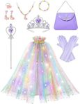 Popsunny Light Up Princess Dress Up Costume for Girls 3 4 5 6 Years Old, Toddler Princess Cape with Jewelry Accessories, Princess Toy for Kids Gift Birthday Christmas Halloween Party Purple