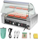 Seeutek Hot Dog Roller 7 Rollers 24 Hot Dogs Capacity 1100W Stainless Hot Dog Toaster With LED Light, Hot Dog Machine W/Dual Temp Control Glass Hood Acrylic Cover Warmer Shelf Removable Oil Drip Tray