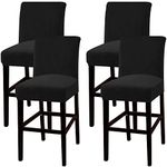 FANSU Stretch Velvet Bar Stool Covers with Backrest, Bar Stool Chair Slipcovers Washable Dining Room Chair Covers for Kitchen Breakfast Counter Short Back Pub Chairs (Black,Set of 4)