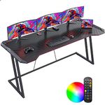 CubiCubi 63 Inch Ergonomic Gaming Desk, Z Shaped Gamer Table with LED Light, Carbon Fiber Surface Computer Desk, Black