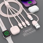 4 in 2 iWatch Charger Cable for Watch and iPhone, 6FT/1.8M Charging Cable iPhone and Watch Charger Combo, Multi iWatch Charger Cord, Travel iPhone and iWatch Charger for Apple Watch/iPhone/AirPods