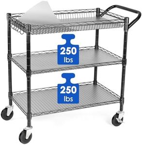 WDT Heavy Duty 3 Tier Utility Cart,Wire Rolling Cart with Wheels, Commercial Grade Service Cart with Shelving Liners and Handle Bar Metal Carts for Kitchen Office Hardware (750LBS Capacity Black)