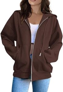 UDAUDU Oversized Hoodies for Women Fall Vacation Long Sleeve Hoodie for Women Elegant Cropped Solid Slack Sweatshirt Brown Xl