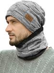 Mens Winter Beanie Hat Scarf Set Warm Fleece Lined Snow Knit Ski Cap