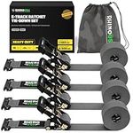 Rhino USA 2”x16’ E-Track Ratchet Straps: 4500lbs Max Break Strength Compatible with E Track Rail Systems Only– Perfect for UTV’s, ATV’s and Other Cargo (Gray - 4 Pack)