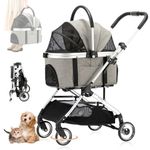 LPOTIUS 3-in-1 Pet Strollers for Small Medium Dogs Cat with Detachable Carrier Foldable Travel Pet Gear Stroller, Under 33lbs Grey