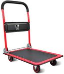 Push Cart Dolly by Wellmax, Moving Platform Hand Truck, Foldable for Easy Storage and 360 Degree Swivel Wheels with 330lb Weight Capacity, Red Color