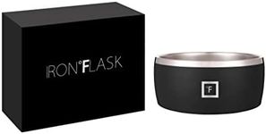 IRON °FLASK Dog Bowl - 64 Oz Stainless Steel, Non-Slip Rubber Bottom, Durable, Pet Food and Water, Cats Feed, Midnight Black