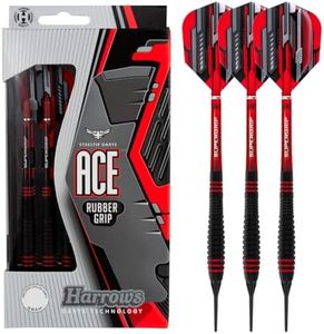 Harrows Ace Rubber Brass Soft Tip Darts Set 16g & 18g - Comprend des tiges Supergrip, des Volants Micron Marathon et Un étui de Voyage Pratique - 10pc Set (18g)