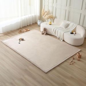 Hakuna Matte CloudSoft Baby Play Mat for Floor 80" x 110" Beige – Coral Velvet Memory Foam Rug for Crawling & Cozy Play – Non-Slip, Water-Resistant, Easy-CareTummy Time Mat, Playmat for Playpen