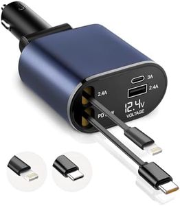 GadgetBite VOLT Car Charger 120 Watt 4 in 1 Charger with Retractable Cables & Dual Ports Type C cable and Lightning cable Super Fast Charger Compatible With iPhone 17 to 11 Pro Max Android iPad - Blue
