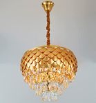 FLOSTON Pineapple Shape 4 Tier-K9 Grade Glass Crystal Chandelier with 3 Color 40W LED Lights for Living Room Bad Room Home and Hallway (500mm)