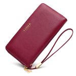 Leather Zip Around Wallets for Women, Genuine Leather RFID Blocking Gift Box Packing 17 Card Slots Ladies Long Purses with Zipper Coin Pocket Women's Clutch Wallets with Wristband (Red)