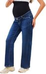 JIMYICLR Maternity Jeans for Women Straight Leg Over Belly Stretchy Pregnancy Denim Pants Comfy Maternity Pants with Pockets Dark Blue