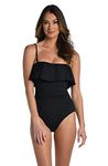 La Blanca Women's Standard Island Goddess Ruffle Bandeau One Piece Swimsuit, Black, 14