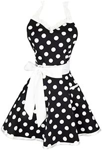 Lovely Sweetheart Black Retro Kitchen Aprons Woman Girl Cotton Polka Dot Cooking Salon Pinafore Vintage Apron Dress Gift