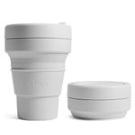 STOJO On-The-Go Mini Collapsible Coffee Cup - 8oz / 237ml - Reusable & Foldable Silicone Travel Mug with Lid - Portable, Pocket Size - Dishwasher Safe - Cashmere