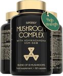 Mushroom Supplement with Ashwagandha KSM-66 - Mushroom Complex 1600mg with Lion's Mane, Reishi, Chaga, Cordyceps, Shiitake - High Strength Superblend of 8 Mushrooms & Ashwaganda - 60 Capsules - Vegan