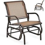 RELAX4LIFE Garden Glider Chair, Outdoor Metal Frame Rocking Seat with Armrest, Single Gliding Swing Armchair for Patio, Porch and Poolside (Brown)