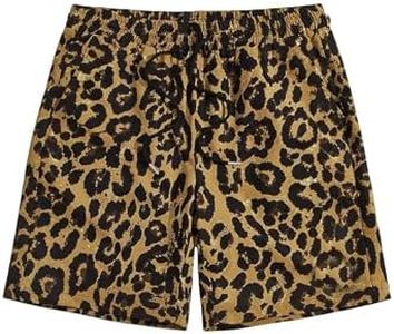 OYOANGLE Men's Leopard Graphic Print Adjustable Elastic Waist Drawstring Workout Shorts Brown Leopard Print M