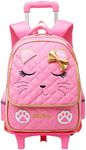 School Bag Rolling Backpack for Girls, Kids Wheeled Backpacks Trolley Bag with Wheels (Cat Pink)