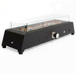 REALGLOW Rectangular Tabletop Gas Fire Pit 10kW – Outdoor Propane Patio Heater with Glass Wind Guard, Lava Rocks & Hose – Flexible Dual Gas Outlet Design