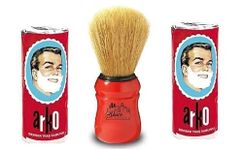 The Shave Factory 2 x Arko Shaving Cream Soap Stick and Omega Shaving Brush with Natural Boar Bristle, Red