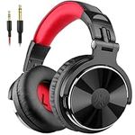 OneOdio Over Ear Headphone, Wired Bass Headsets with 50mm Driver, Foldable Lightweight Headphones with Shareport and Mic for Recording Monitoring Podcast Guitar PC TV - (Red)