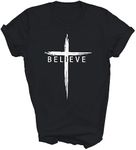 Believe Christian Cross Jesus Christ Christians God Lover Gift Unisex Shirt Women Men T-Shirt (Black;L)