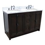 BH Bellaterra 400100-55-BA-WM Double Sink Vanity-Brown Ash Cabinet with White Carrara Marble Top, 55"