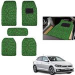 Autokaar PVC Grass Car Mat Heavy Duty Washable Noodle Mat for Volkswagen Polo (Set of 5, Black Green)