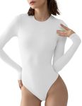 PUMIEY Long Sleeve Bodysuit For Women Sexy Body Suits Women Clothing Crew Neck Women Tops Splashed White Small