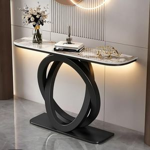 WOOOFA Marble Console Table, 59'' Modern Entryway Table with Sensor LED Light, Luxurious and Highly Decorative, Long Sofa Table for Living Room, Entrance, Hallway, White and Black
