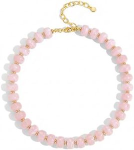 HolidayQbee Beaded Necklace for Women Boho Bead Chunky Necklace Big Bead Necklace Fashion Trendy Summer Pink Resin Necklaces Jewelry Gifts